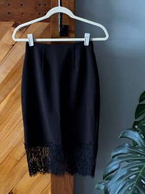 Trend Love Republic Black Midi Skirt Guipure Lace Hem Elegant Skirt